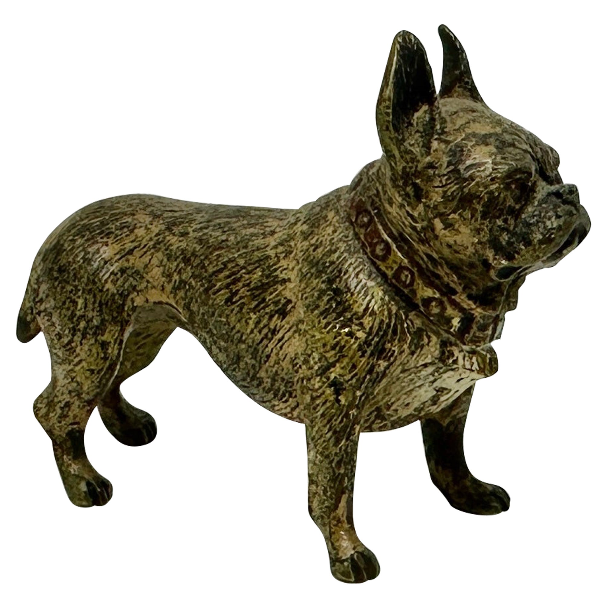 French Bulldog Frenchie Dog Austrian Vienna Bronze Circa 1900 Miniature Bronze For Sale
