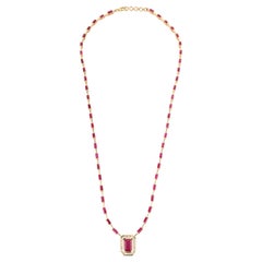 Exquisite 9.8 CTW Ruby Diamond Halo Pendant Necklace in 14k Yellow Gold