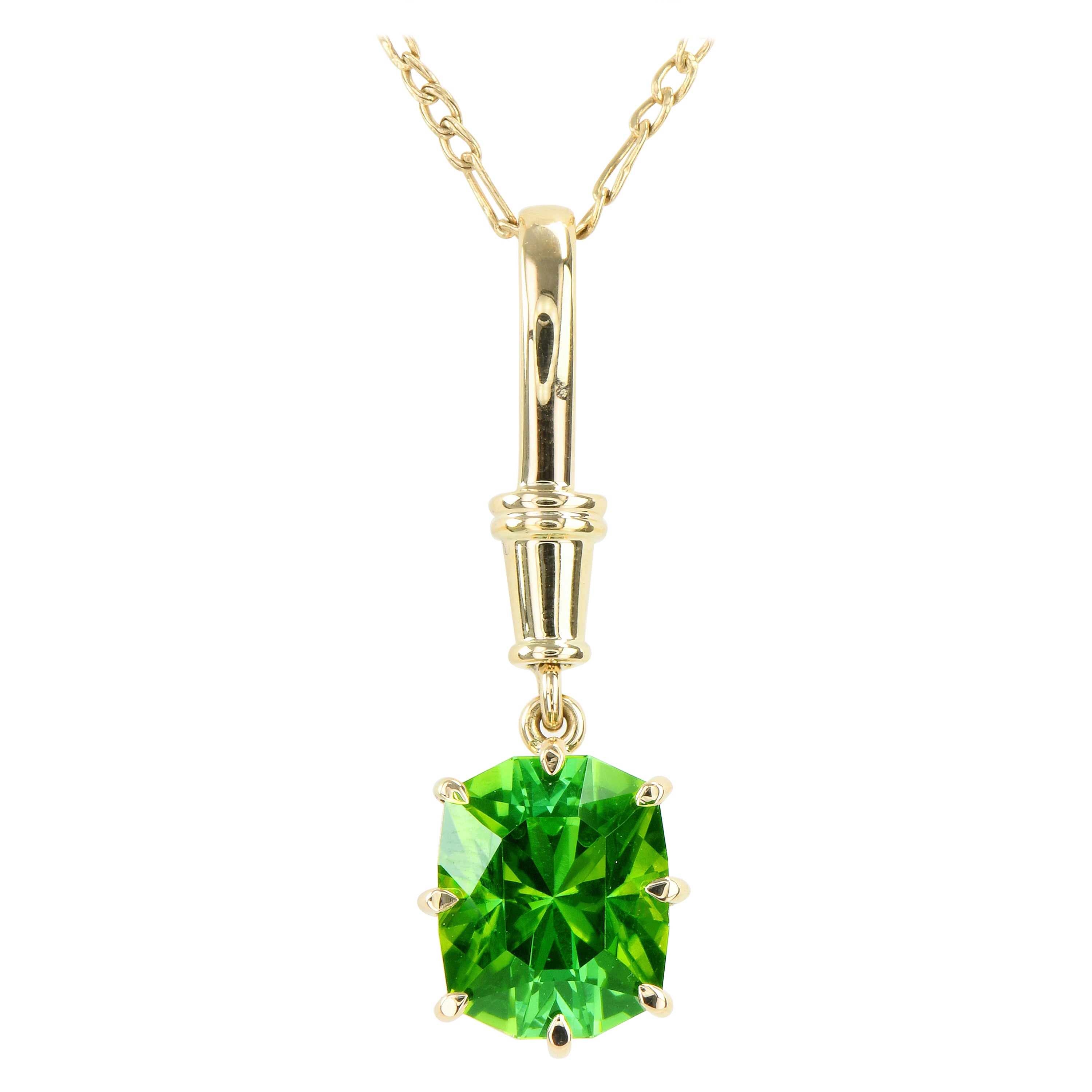 6.64ct Green Tourmaline Pendant-Barion Cut, 18KT Yellow Gold, GIA Certified-Rare For Sale