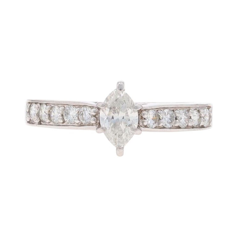 White Gold Diamond Engagement Ring - 14k Marquise 1.03ctw Cathedral For Sale