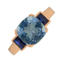 1.90ct  Cushion Cut Blue Topaz Engagement Ring, 18k Yellow Gold