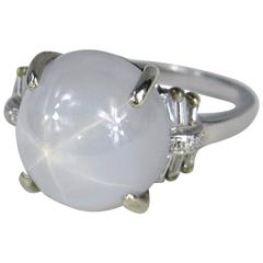 Antique Light Blue Star Sapphire Diamond Platinum Ring 10