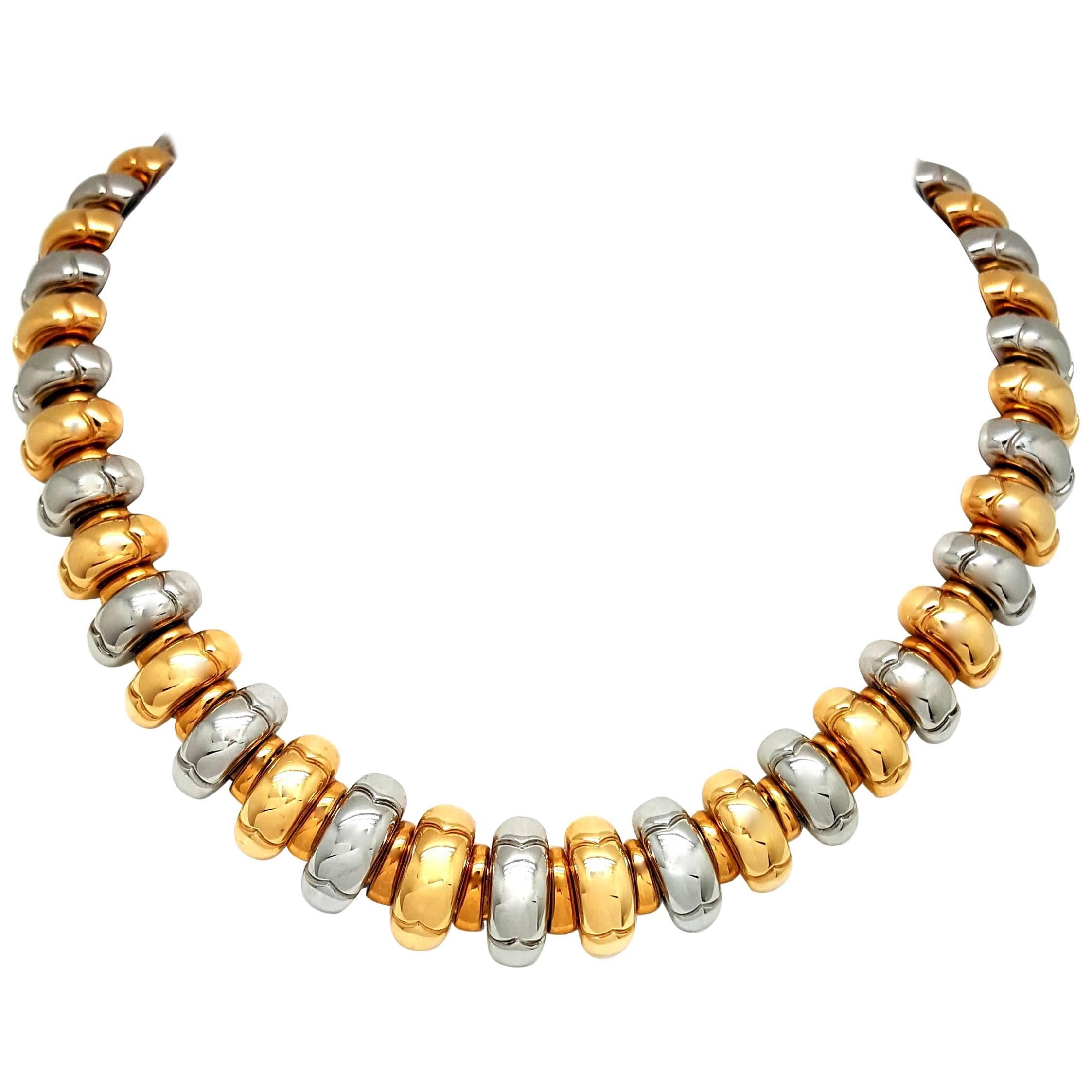 Bulgari Two Color Gold Choker Link Necklace For Sale