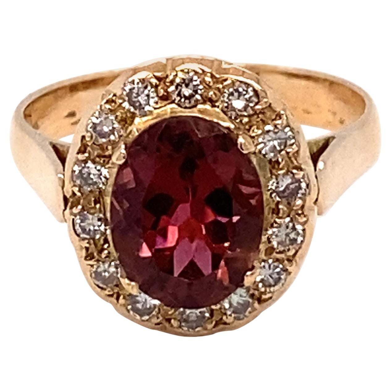 Tourmaline Diamond Gold Halo Ring For Sale