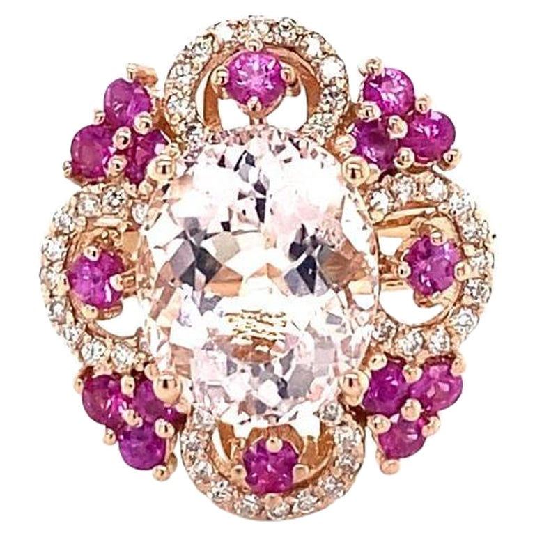 7.13 Carat Pink Morganite Sapphire and Diamond Rose Gold Cocktail Ring  For Sale
