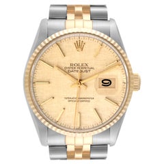 Rolex Datejust Steel Yellow Gold Champagne Linen Dial Vintage Mens Watch 16013