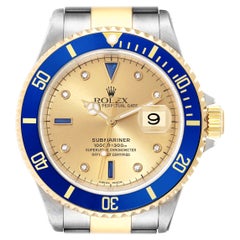 Rolex Submariner Steel Yellow Gold Diamond Sapphire Serti Dial Mens Watch 16613