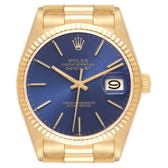 Rolex Datejust Yellow Gold Blue Dial Vintage Mens Watch 16018