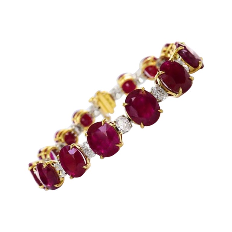 57.6 Carat Oval Ruby Bracelet For Sale