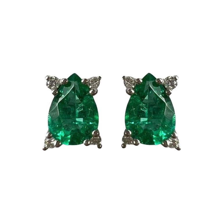 1.17 Carat Emerald Pear Studs 7x5 For Sale