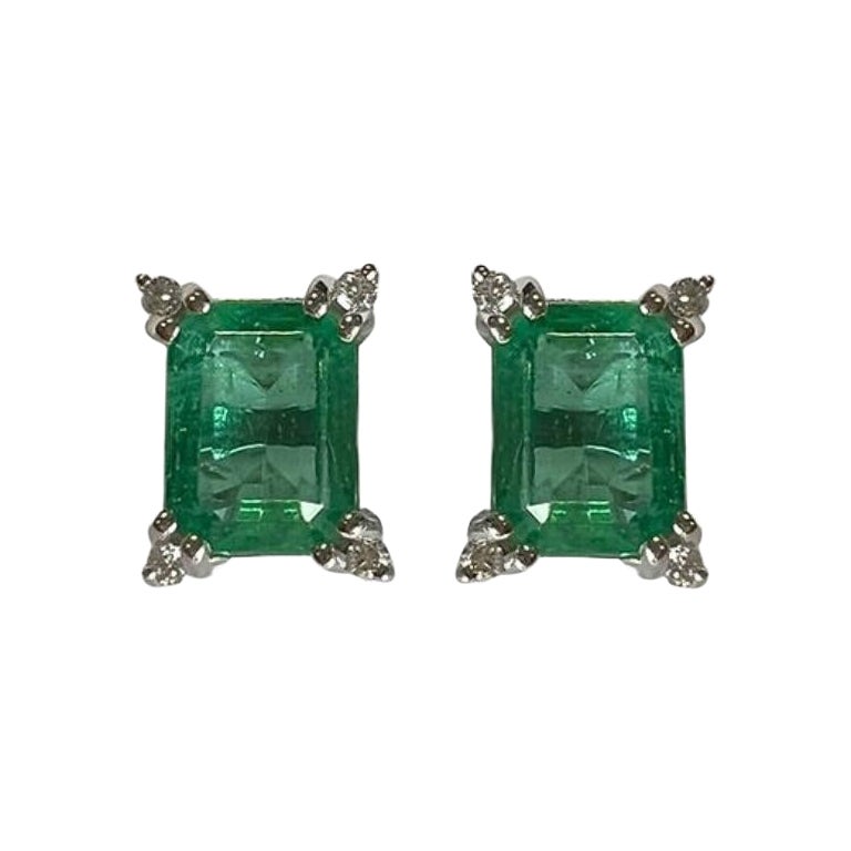 2.04 Carat Emerald Emerald-Cut Studs 7x5 For Sale