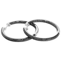 Black Diamond and White Gold Inside-Out Hoop Earrings