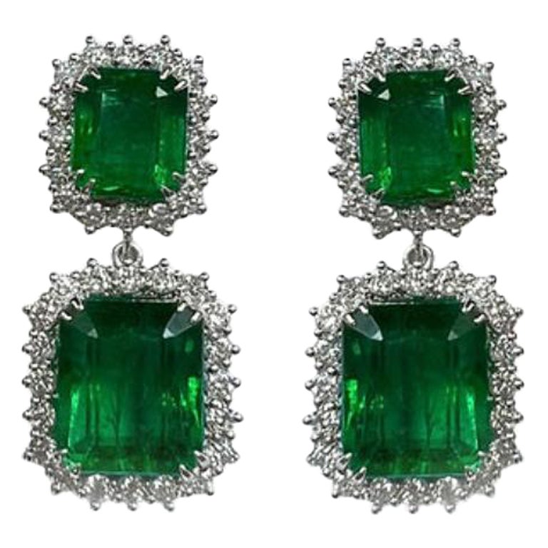 20.11 Ct Emerald Dangle Earrings For Sale