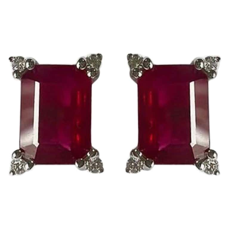 3.50 Ct Ruby Emerald Cut Studs For Sale at 1stDibs
