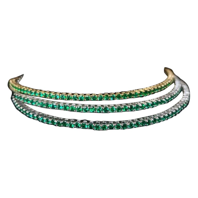 3.25 Carat Emerald Choker Necklace 18K White Gold