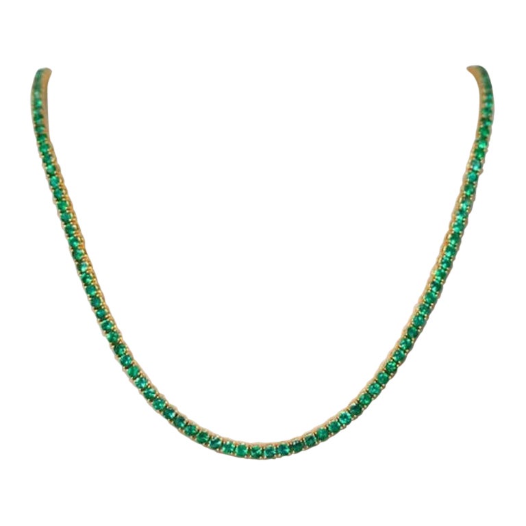 11.23 Carat Emerald Tennis Necklace 18K Yellow Gold
