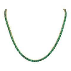11.23 Carat Emerald Tennis Necklace 18K Yellow Gold