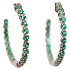 1.62 Carat Emerald Hoop Earrings