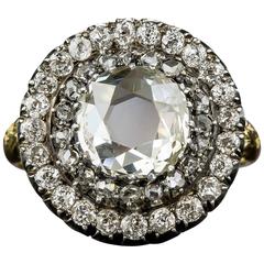  Antique English Victorian Large Diamond Circular Cluster Ring 