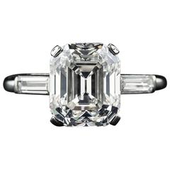 Used 1930s 4.57 Carat GIA G-VS1  Emerald-Cut Diamond Ring 