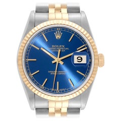 Rolex Datejust 36 Steel Yellow Gold Blue Dial Mens Watch 16233 Box Papers