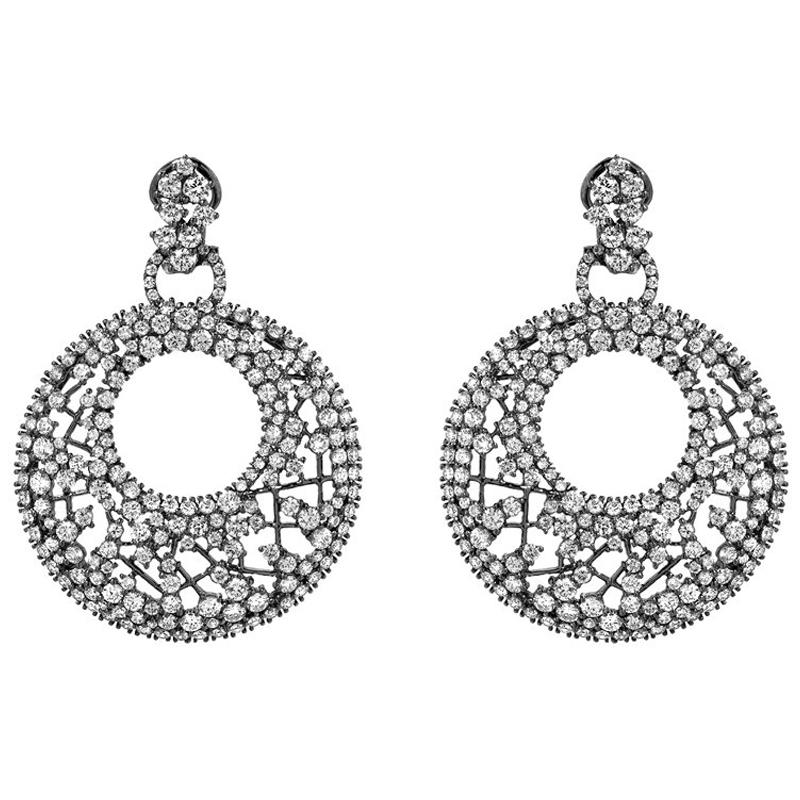 Diamond Gold Drop Web Earrings For Sale