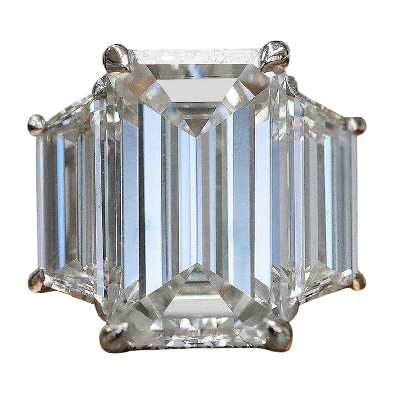 GIA Certified 4 Carat Three Stone Emerald Cut Diamond Ring