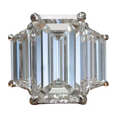 GIA Certified 4 Carat Three Stone Emerald Cut Diamond Ring