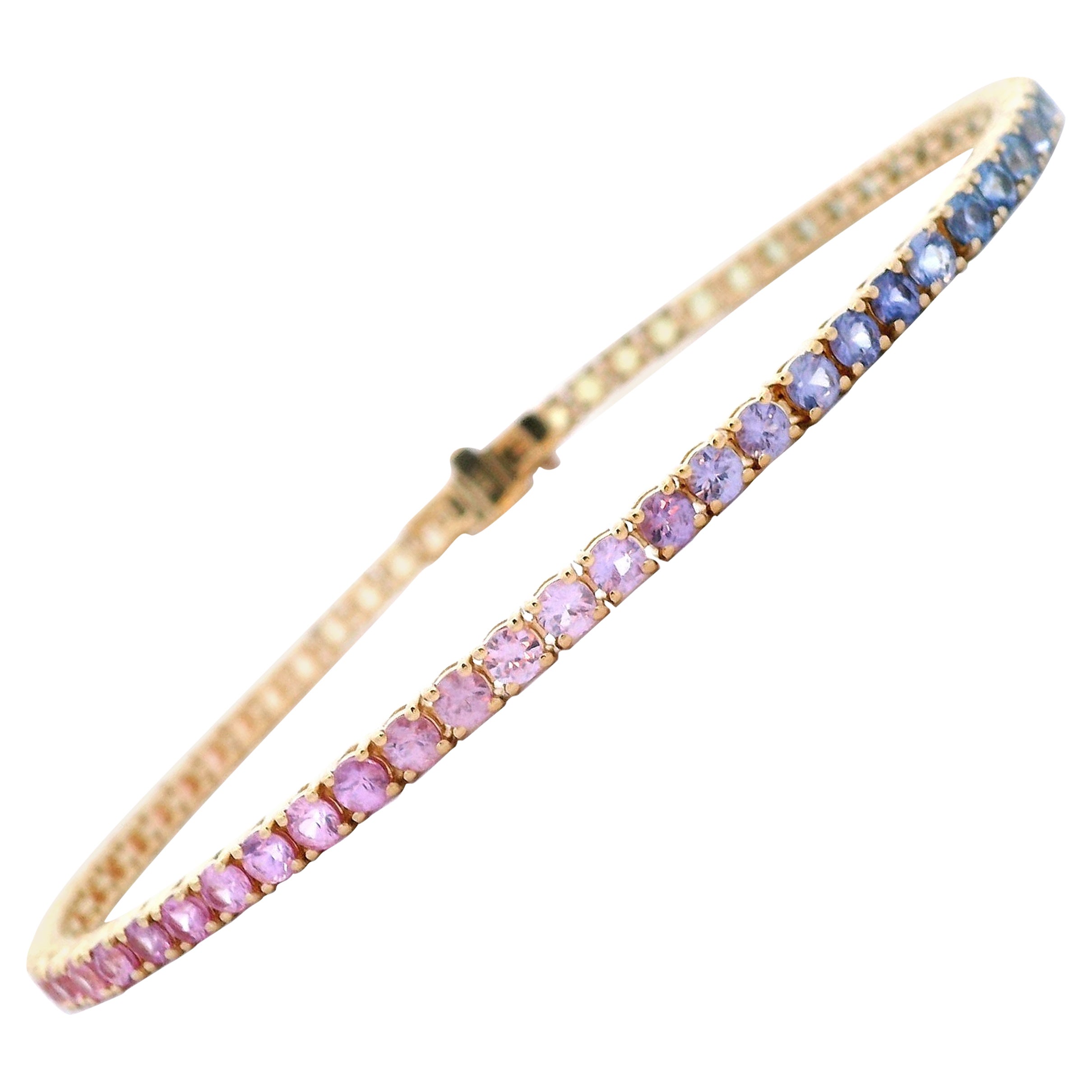 Alexander Beverly Hills 5.31ct Pastel Rainbow Sapphire Tennis Bracelet 18k Gold For Sale