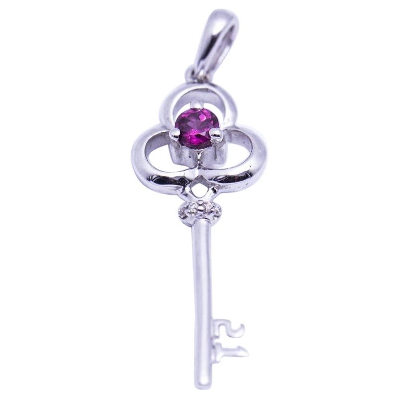 Key Pendant in White Gold and Rubi For Sale