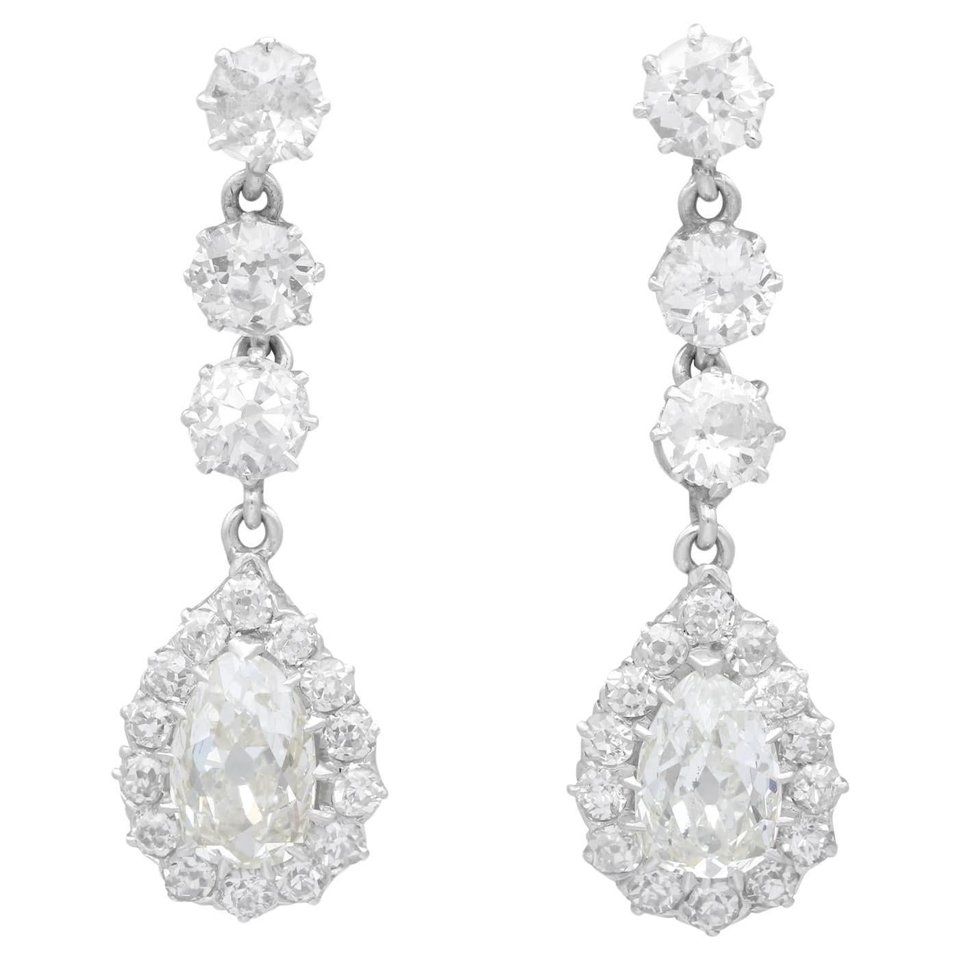 Pendientes de gota antiguos de platino y diamantes de 6,22 ct