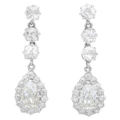 Pendientes de gota antiguos de platino y diamantes de 6,22 ct