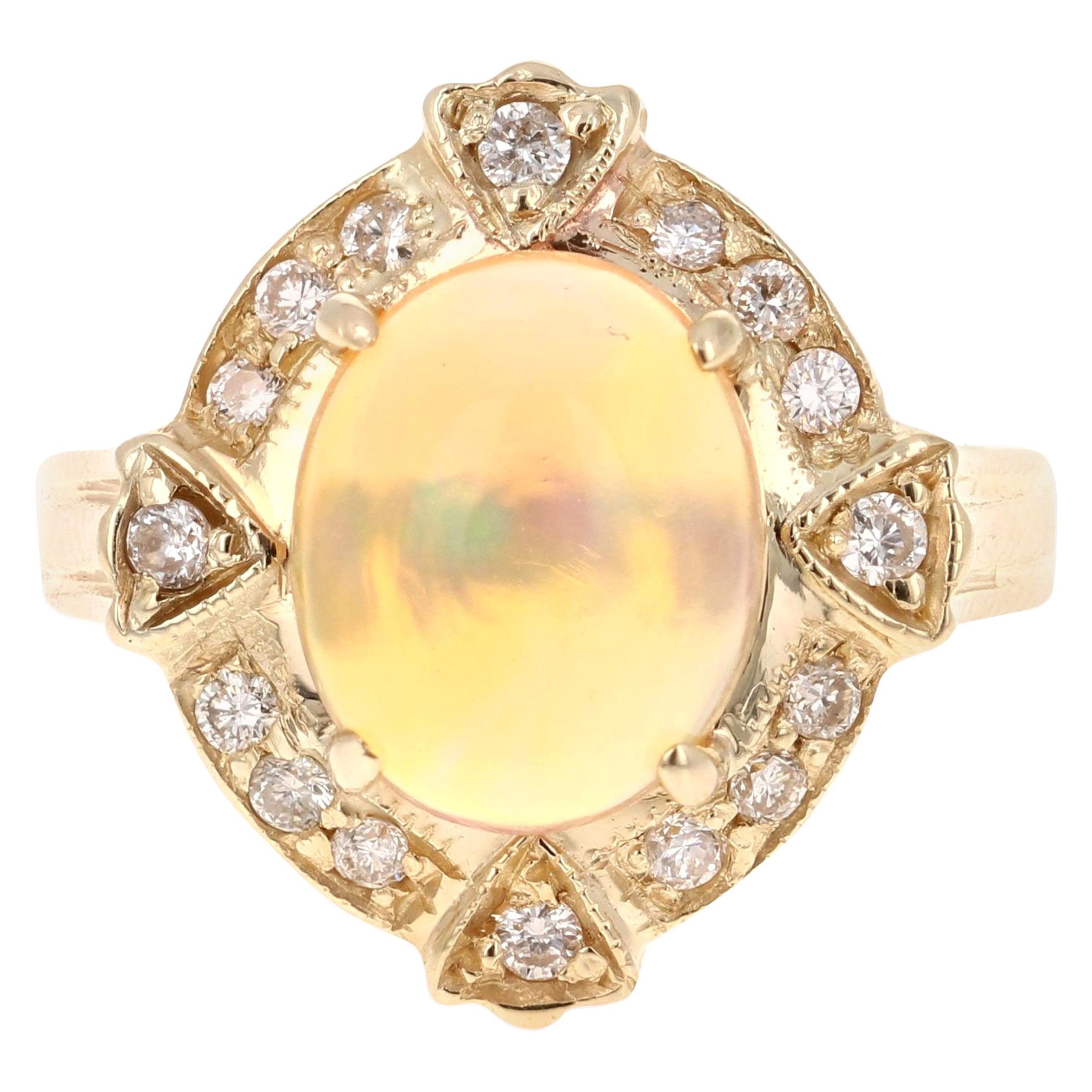 2.92 Carat Opal Diamond 14 Karat Yellow Gold Ring For Sale