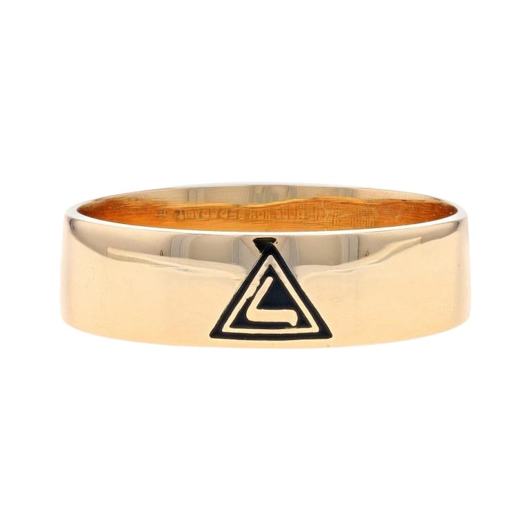 Yellow Gold Scottish Rite Men's 14th Degree Band - 14k Black Enamel Masonic Ring For Sale