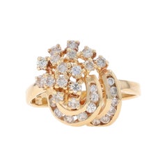 Yellow Gold Diamond Cluster Cocktail Bypass Ring - 14k Round .62ctw Swirl Loop
