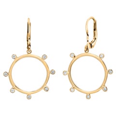 Yellow Gold Circle 0.95 Inch Wide Bezel Diamonds 0.28 Carat 1.5 Inch Earrings 