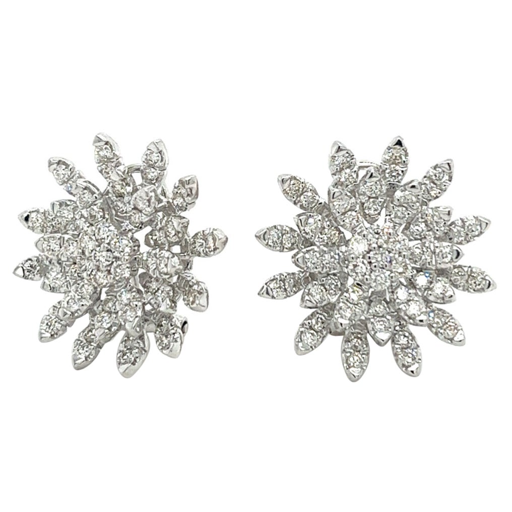 18K White Gold Diamond Snowflake Stud Earrings For Sale