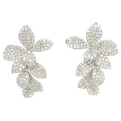 18K White Gold Diamond Leaf Earrings