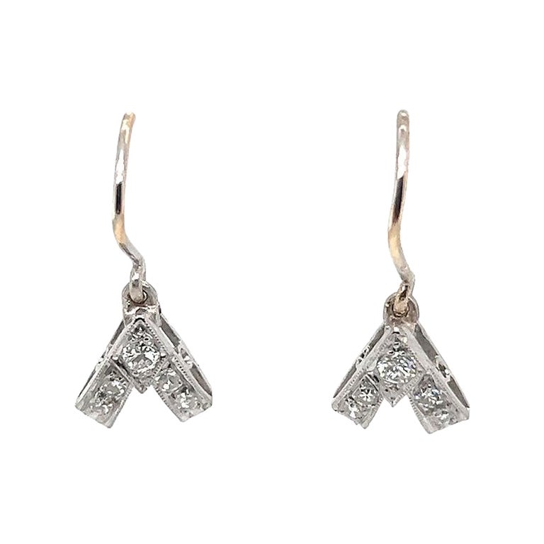 Bespoke Diamond Vee Shaped Drop Earrings 0.31ct For Sale