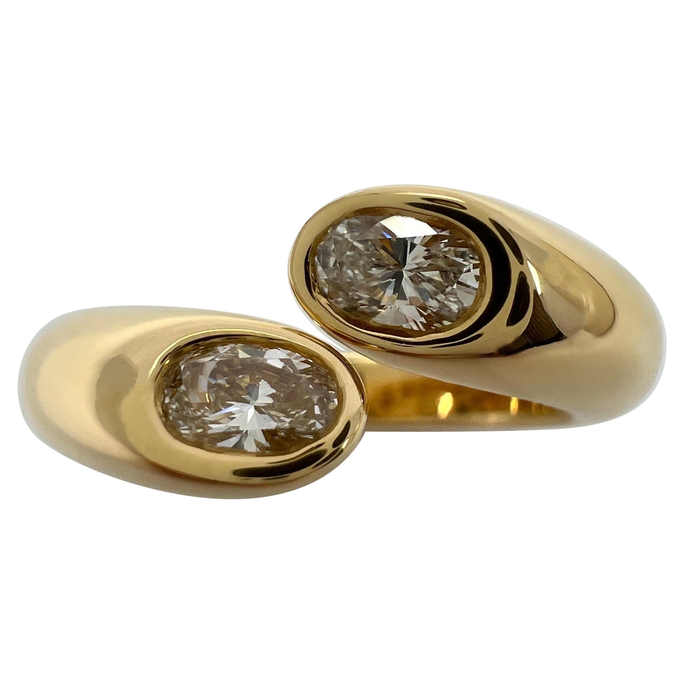 Seltener Vintage Cartier Ovalschliff Diamant Ellipsen 18k Gold Bypass geteilter Ring US5