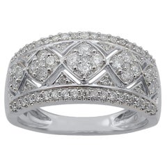TJD 0.70 Carat Round Diamond 14 Karat White Gold Designer Wedding Band Ring