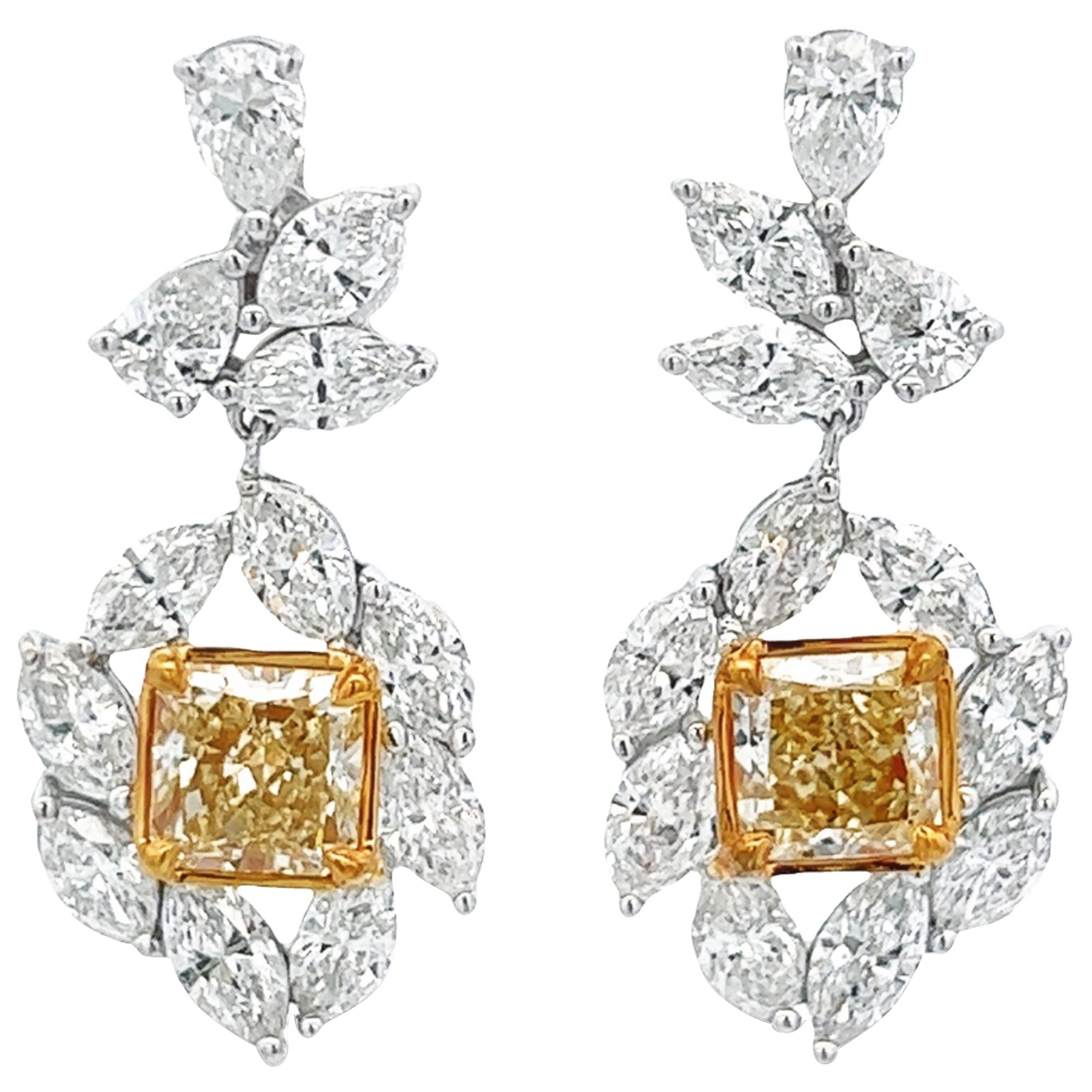 Alexander Beverly Hills 7.67ctt Yellow Diamond Drop Earrings 18k Gold For Sale