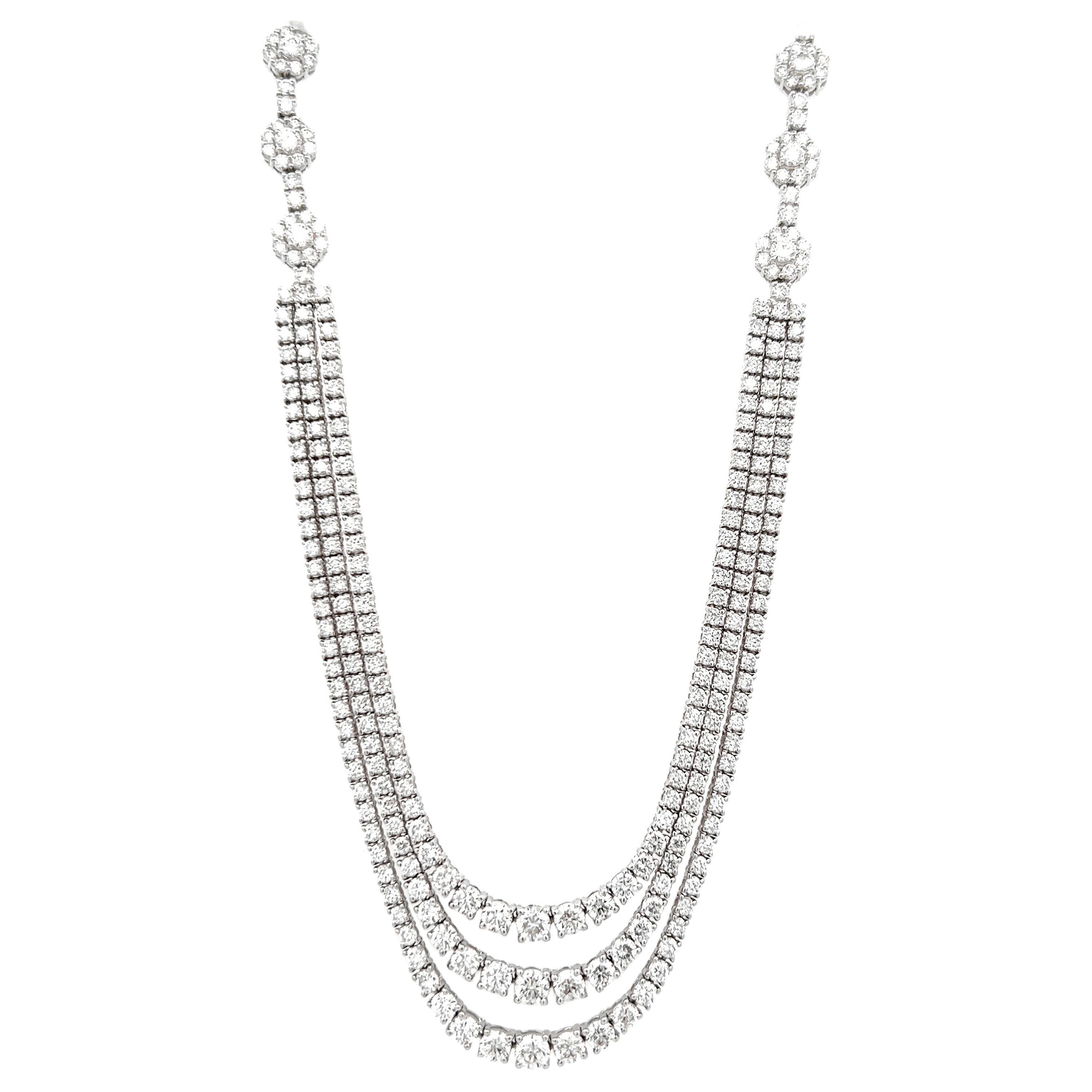 Alexander Beverly Hills 9.21ct Three Row Diamond Tennis Necklace 18k White Gold For Sale