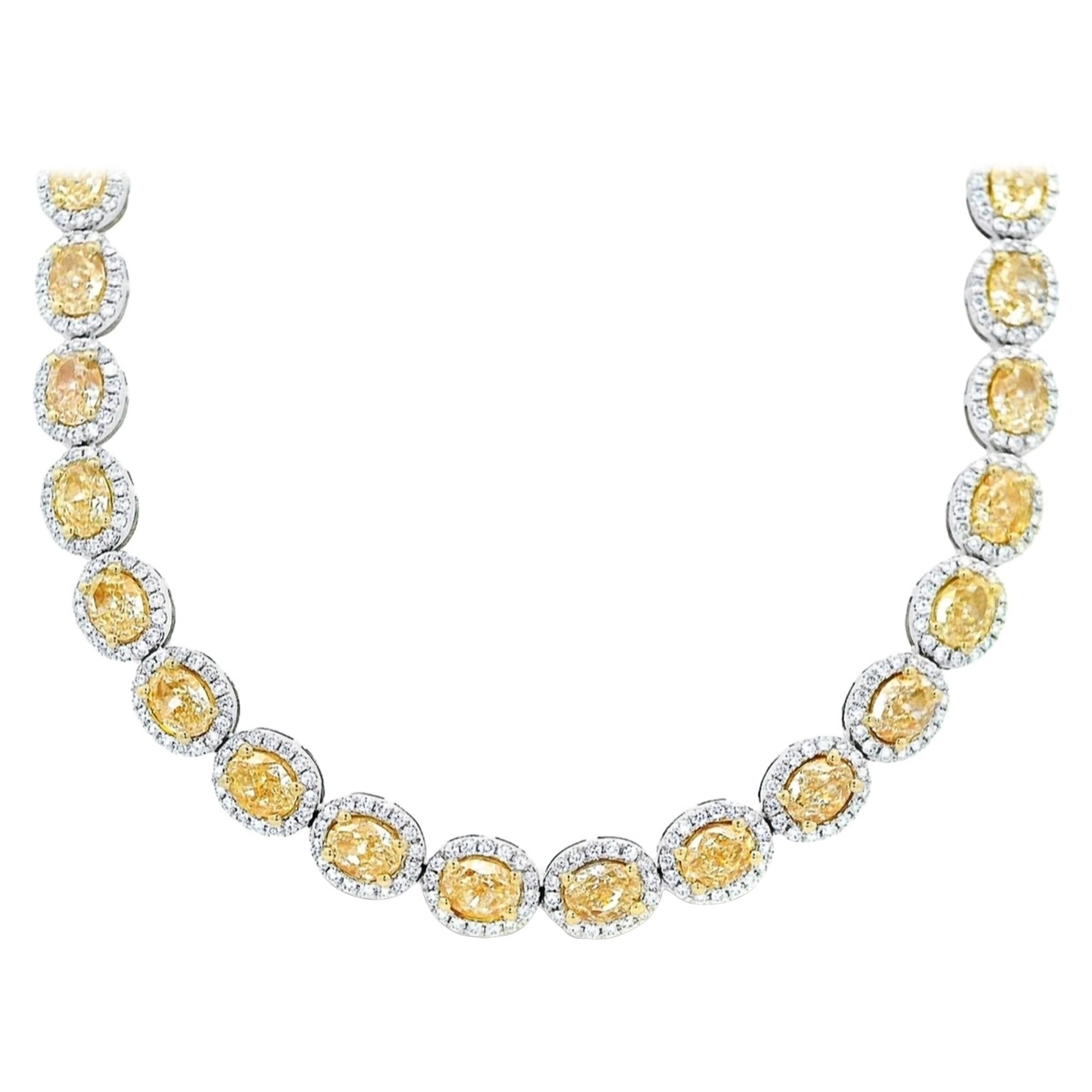 Alexander Beverly Hills 22.37ct Oval Yellow Diamond Necklace with Halo 18k For Sale