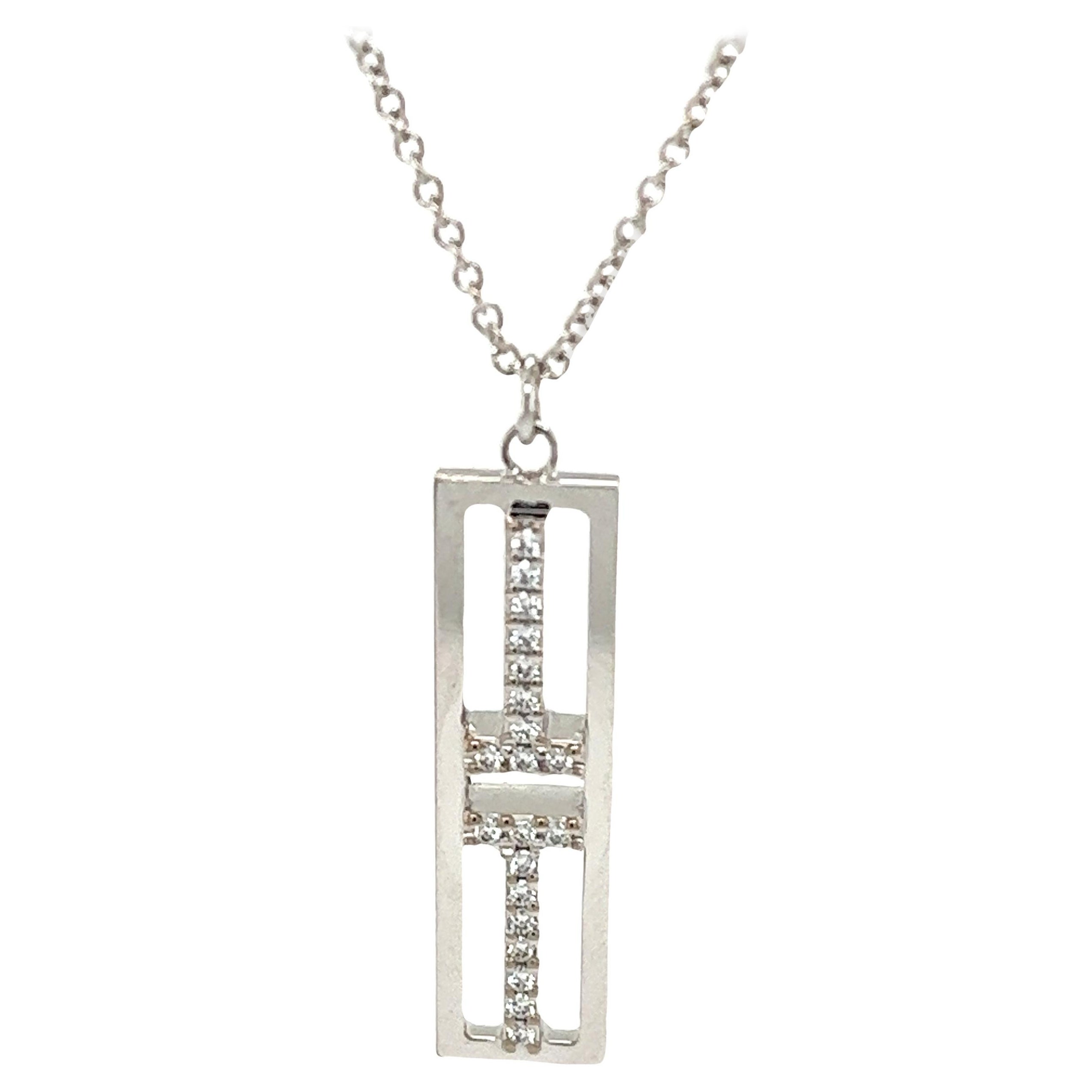 Tiffany & Co. Open Vertical Diamond Bar Pendant Set in 18ct White Gold For Sale