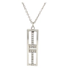 Tiffany & Co. Open Vertical Diamond Bar Pendant Set in 18ct White Gold