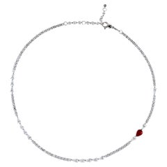 Diamond Tennis Necklace with Ruby Accent