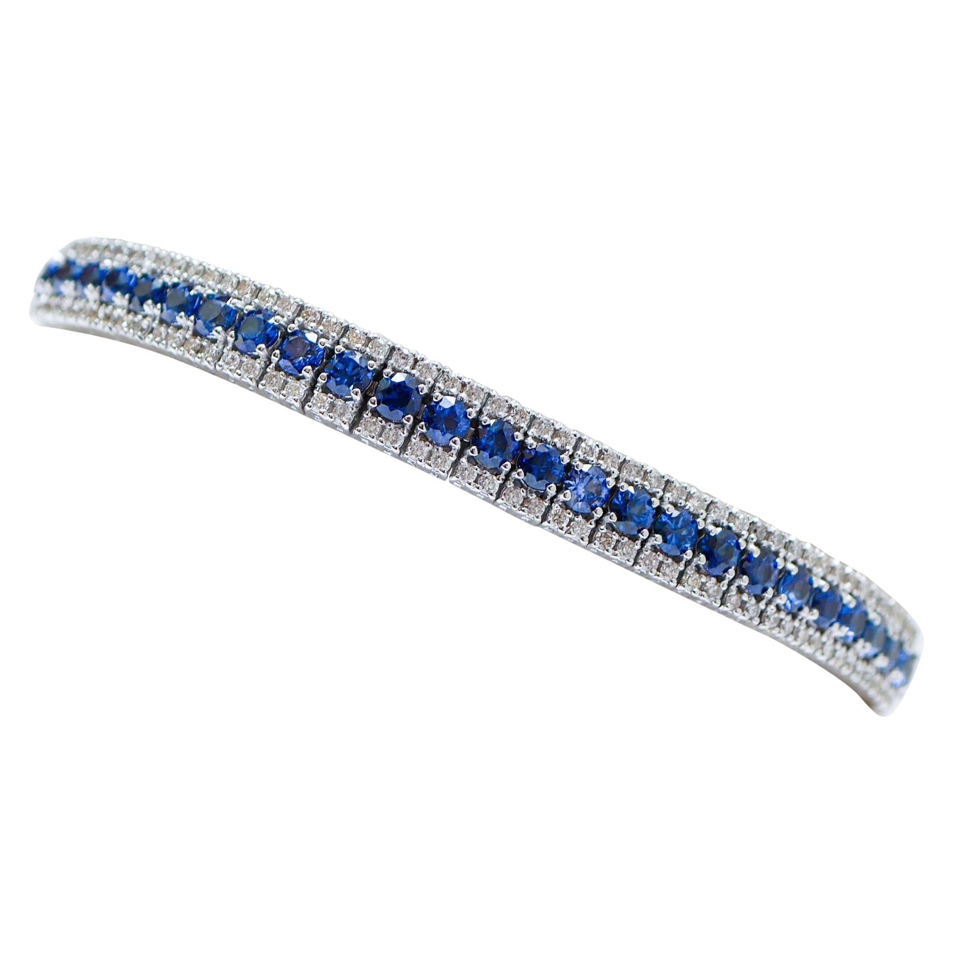 Sapphires, Diamonds, 18 Karat White Gold Bracelet.