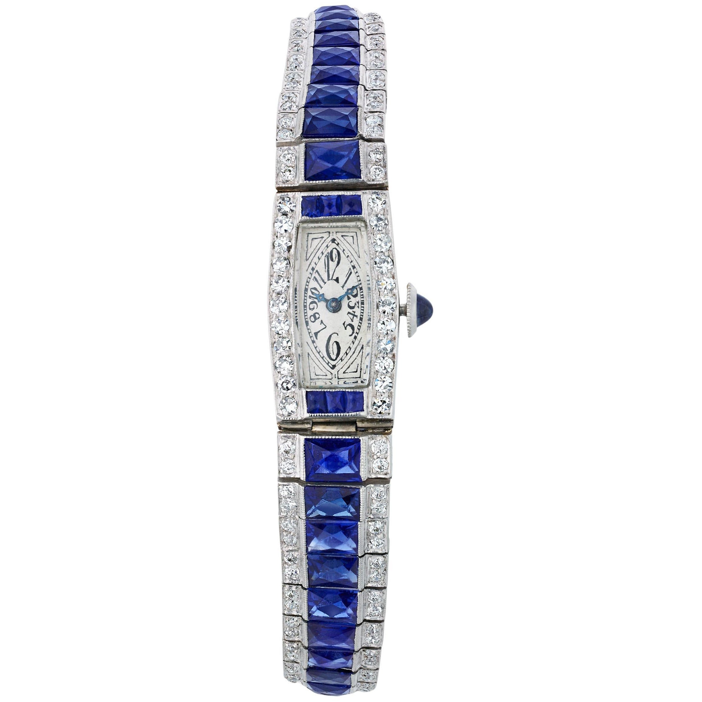 Tiffany & Co. Blue Sapphire And Diamond Watch For Sale