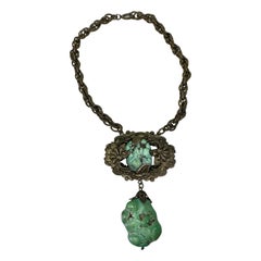 Collier Art déco d'exportation chinoise en argent avec turquoise naturelle et fleur de chrysanthème